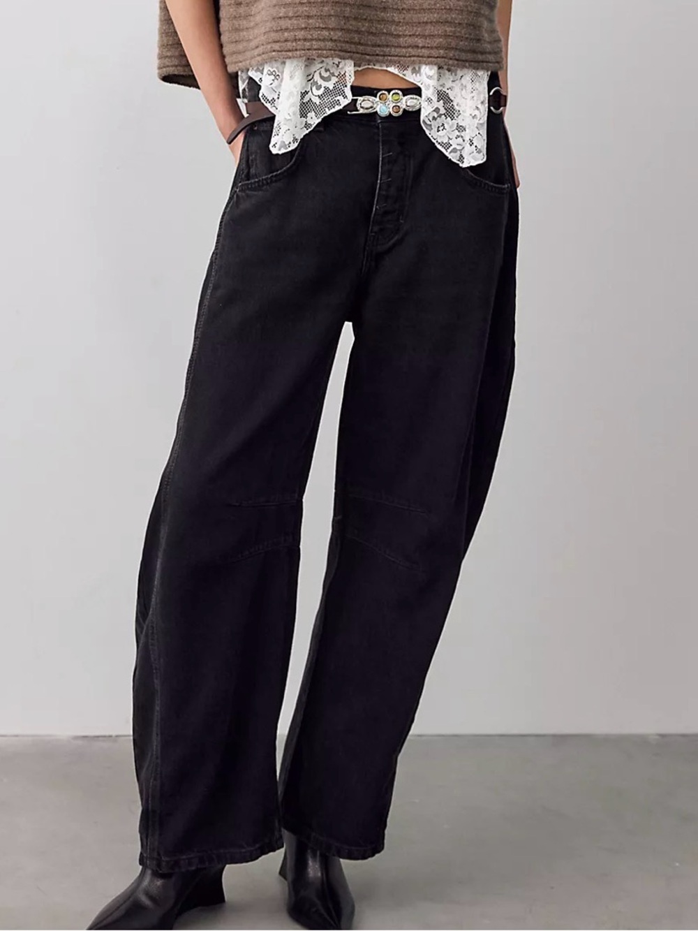 We The Free Good Luck Mid-rise Barrel Jeans in Soundwave (Black), Size 25